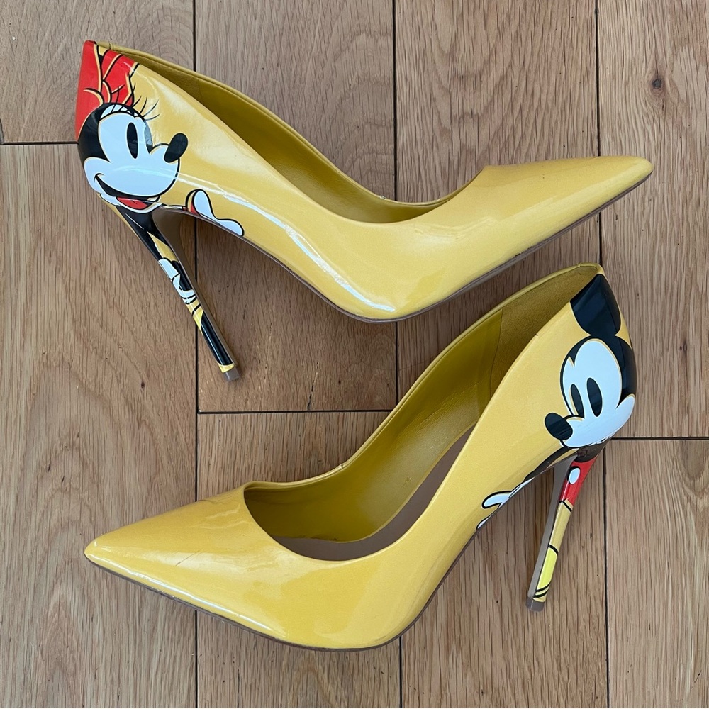 Disney x Aldo Mickey and Minnie Yellow Patent Pointed-Toe Heels